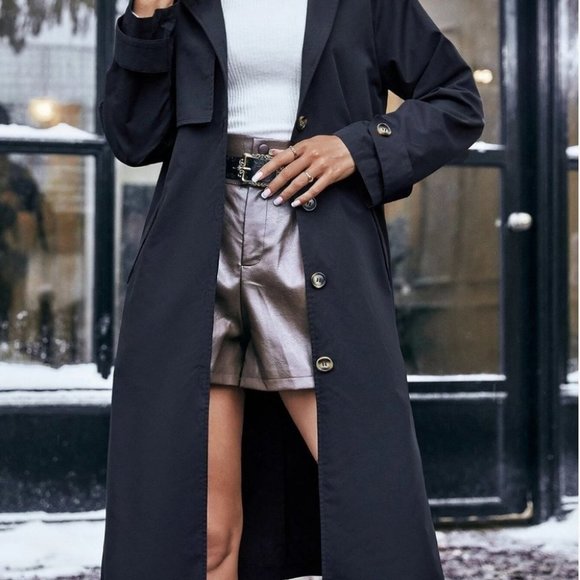 Classy Womens button front Trench Coat - black - Picture 4 of 5